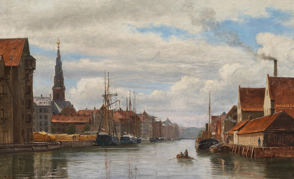 Christian Blache - Parti fra Christianshavn, i baggrunden Vor Frelser Kirkes tårn - 1882.png